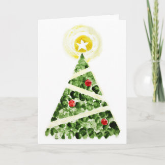 Xmas tree painted with fingers holiday card