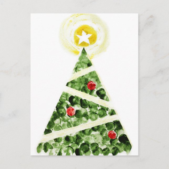Xmas tree painted with fingers holiday postcard (Front)