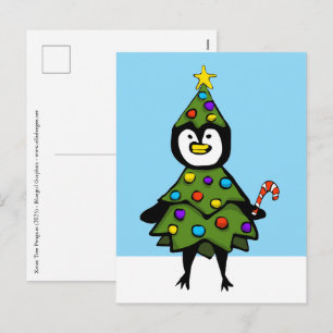 Xmas Tree Penguin Holiday Postcard
