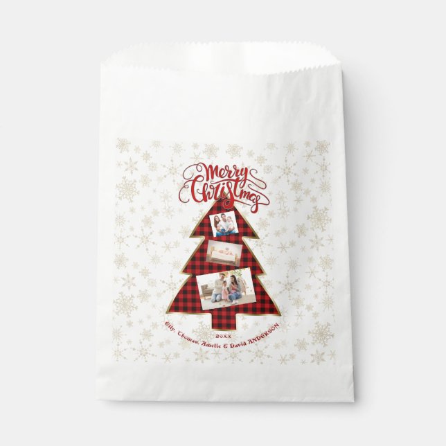 Xmas Tree Red Buffalo Gold Photo Merry Christmas Favour Bags (Front)