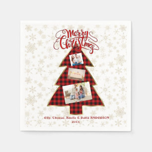Xmas Tree Red Buffalo Gold Photo Merry Christmas Napkin