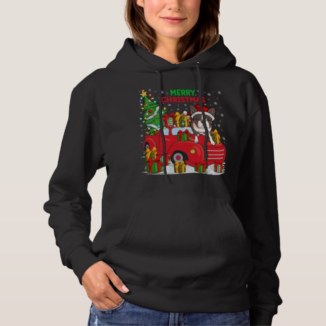 Xmas Tree Red Truck Lighting Boston Terrier Dog Ch Hoodie (Front)