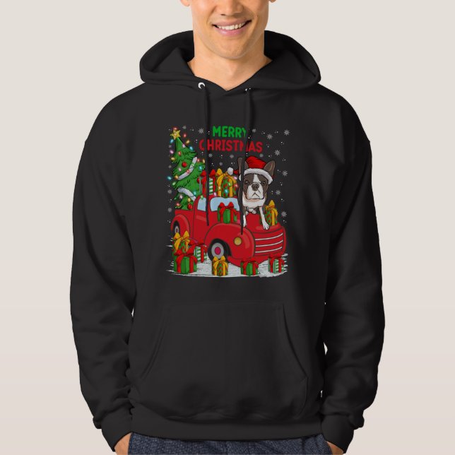 Xmas Tree Red Truck Lighting Boston Terrier Dog Ch Hoodie (Front)