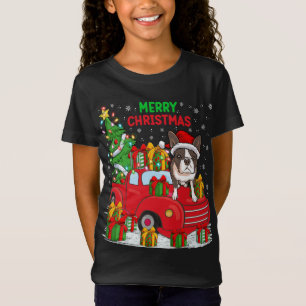 Xmas Tree Red Truck Lighting Boston Terrier Dog Ch T-Shirt