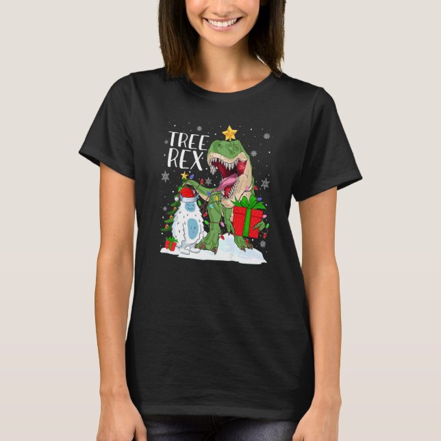 Xmas Tree Rex Lights Santa Dinosaur Rex Yeti Chris T-Shirt (Front)