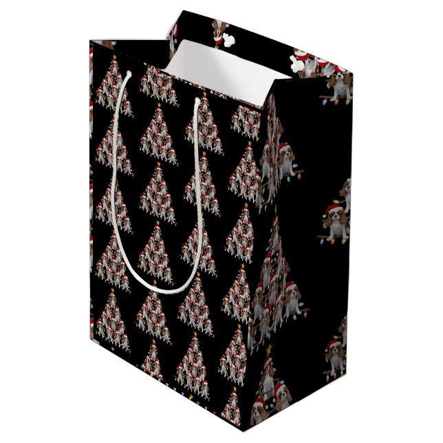 Xmas Tree Santa Cavalier King Charles Spaniel Dog  Medium Gift Bag (Back Angled)