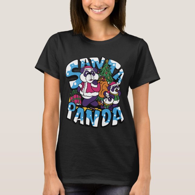 Xmas Tree Santa Panda Kids Boy Girl Christmas T-Shirt (Front)