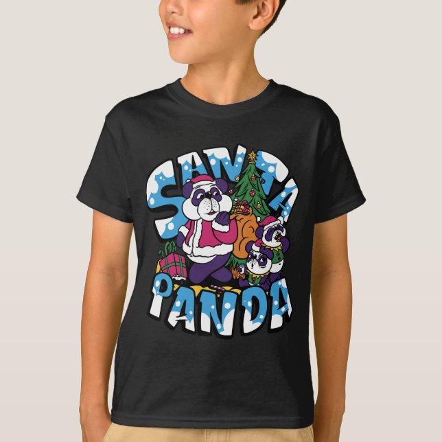Xmas Tree Santa Panda Kids Boy Girl Christmas T-Shirt (Front)