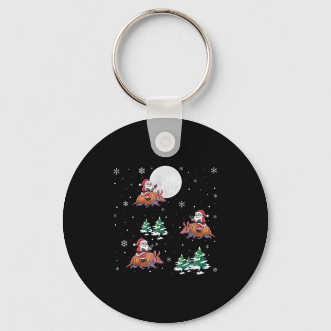 Xmas Tree Santa Riding Armadillo Funny Christmas  Key Ring (Front)