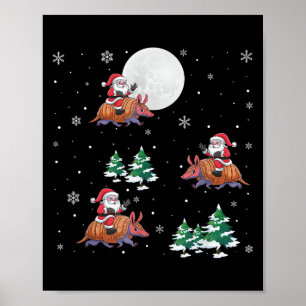 Xmas Tree Santa Riding Armadillo Funny Christmas Poster