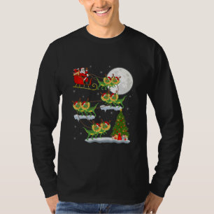 Xmas Tree Santa Riding Dilophosaurus Dinosaur T-Shirt