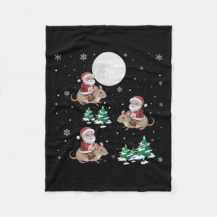 Xmas Tree Santa Riding Dormouse Funny Christmas Fleece Blanket