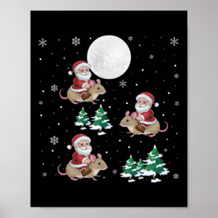 Xmas Tree Santa Riding Dormouse Funny Christmas Poster