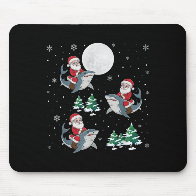 Xmas Tree Santa Riding Hammerhead Shark Funny Chri Mouse Mat (Front)