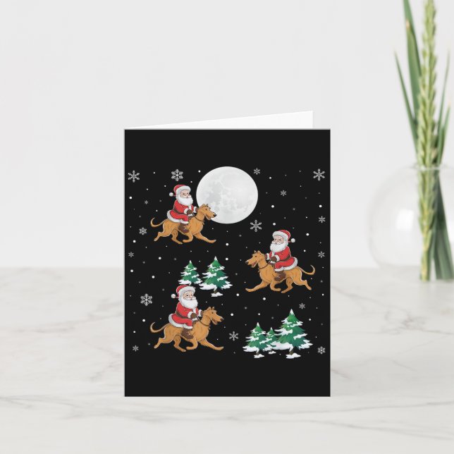 Xmas Tree Santa Riding Irish Wolfhound Dog Funny C Card (Front)