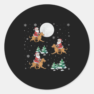 Xmas Tree Santa Riding Irish Wolfhound Dog Funny C Classic Round Sticker