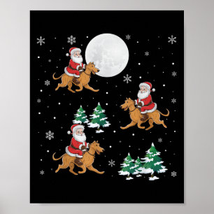 Xmas Tree Santa Riding Irish Wolfhound Dog Funny C Poster