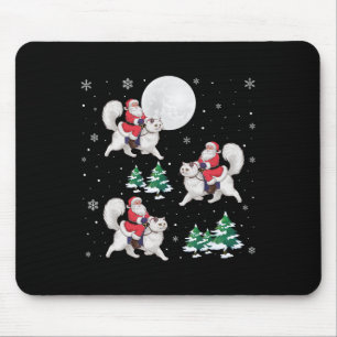 Xmas Tree Santa Riding Persian Cat Funny Christmas Mouse Mat