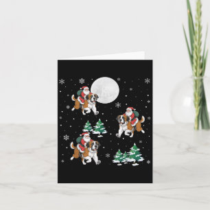 Xmas Tree Santa Riding Saint Bernard Dog Funny Chr Card