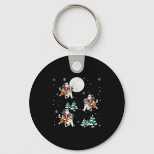 Xmas Tree Santa Riding Saint Bernard Dog Funny Chr Key Ring