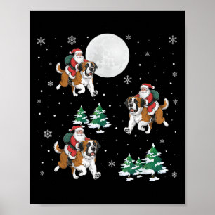 Xmas Tree Santa Riding Saint Bernard Dog Funny Chr Poster