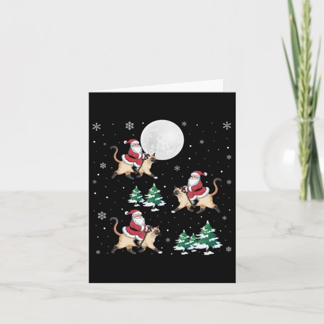 Xmas Tree Santa Riding Siamese Cat Funny Christmas Card (Front)