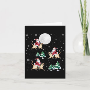 Xmas Tree Santa Riding Siamese Cat Funny Christmas Card