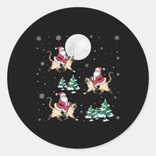 Xmas Tree Santa Riding Siamese Cat Funny Christmas Classic Round Sticker