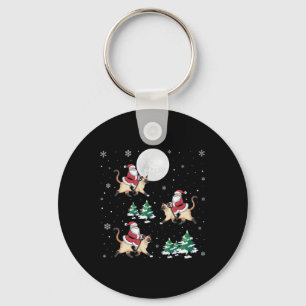 Xmas Tree Santa Riding Siamese Cat Funny Christmas Key Ring