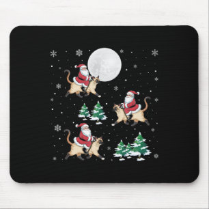 Xmas Tree Santa Riding Siamese Cat Funny Christmas Mouse Mat