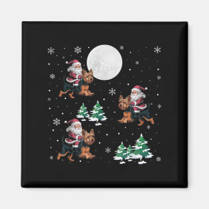 Xmas Tree Santa Riding Yorkshire Terrier Funny Chr Magnet