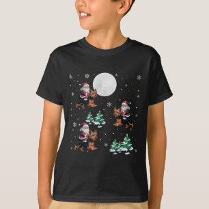 Xmas Tree Santa Riding Yorkshire Terrier Funny Chr T-Shirt