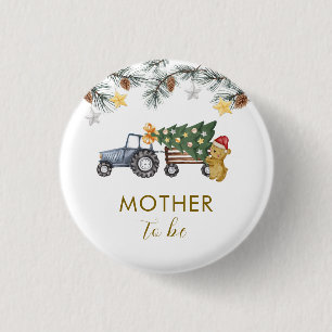 X'mas Tree Tractor Bear Mother To Be Baby Shower  3 Cm Round Badge