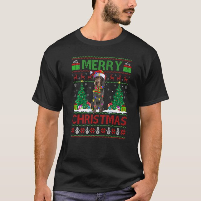 Xmas Tree Ugly Santa German Wirehaired Pointer Dog T-Shirt (Front)