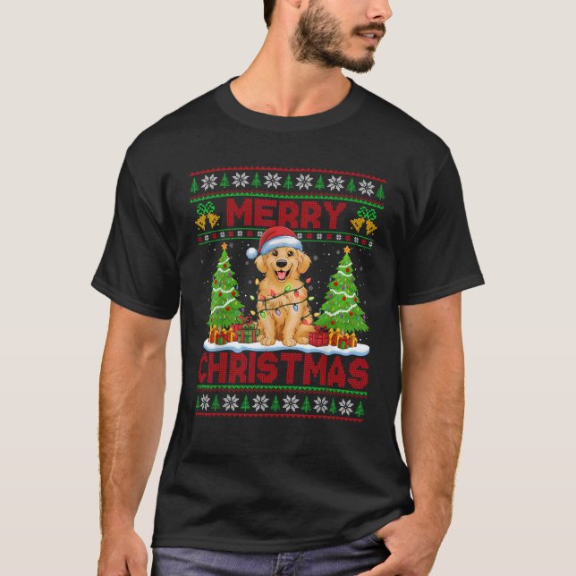 Xmas Tree Ugly Santa Golden Retriever Dog Christma T-Shirt (Front)