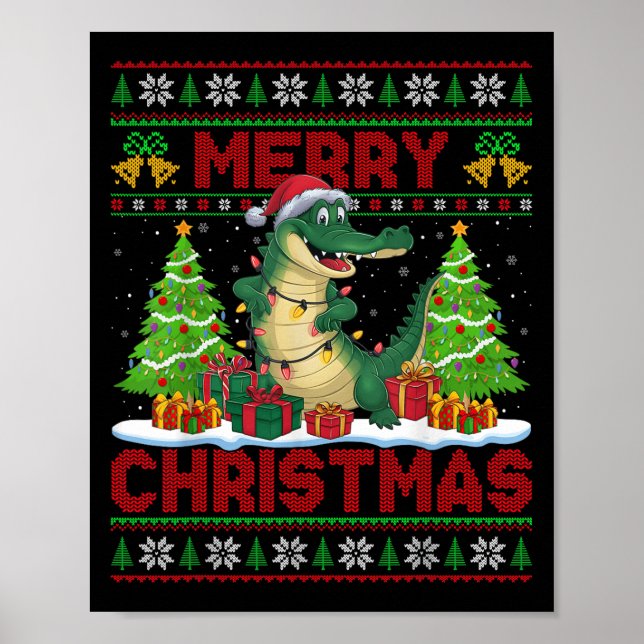 Xmas Tree Ugly Style Santa Hat Alligator Christmas Poster (Front)