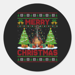 Xmas Tree Ugly Style Santa Musical Mandolin Christ Classic Round Sticker