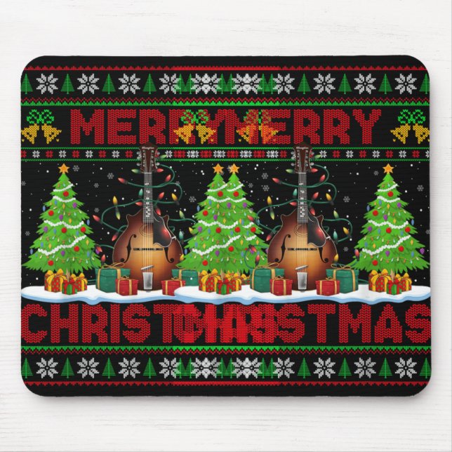 Xmas Tree Ugly Style Santa Musical Mandolin Christ Mouse Mat (Front)