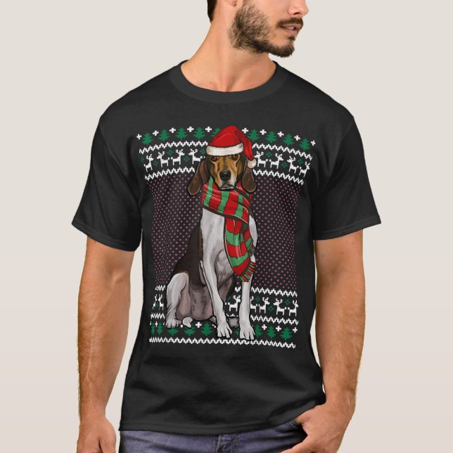 Xmas Treeing Walker Coonhound Dog Santa Hat Ugly C T-Shirt (Front)