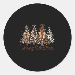 Xmas Trees Cowboy Western Merry Christmas Holiday  Classic Round Sticker