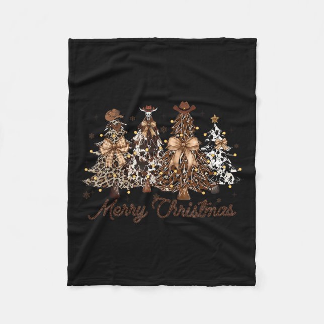 Xmas Trees Cowboy Western Merry Christmas Holiday  Fleece Blanket (Front)