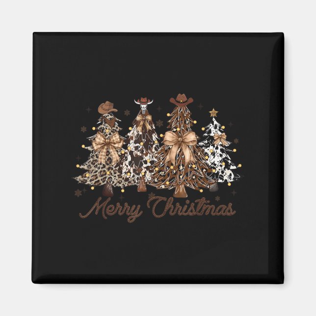 Xmas Trees Cowboy Western Merry Christmas Holiday  Magnet (Front)