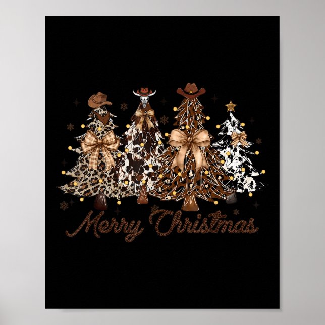 Xmas Trees Cowboy Western Merry Christmas Holiday  Poster (Front)