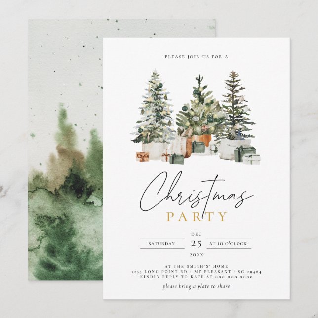 Xmas Trees Holiday Christmas Party Holiday Dinner Invitation (Front/Back)