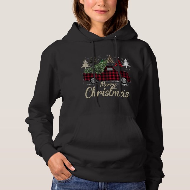 Xmas Trees Red Truck Buffalo Plaid Hoodie (Front)