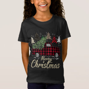 Xmas Trees Red Truck Buffalo Plaid T-Shirt