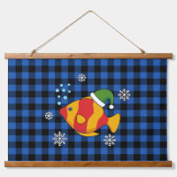 Xmas Tropical Fish Cartoon on Blue Buffalo Pattern