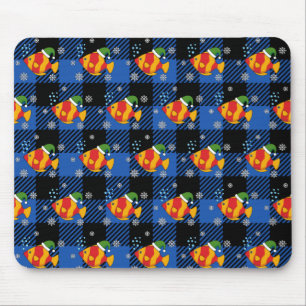 Xmas Tropical Fish Cartoon on Blue Buffalo Pattern Mouse Mat