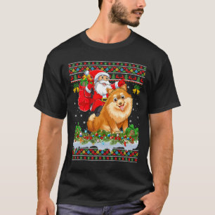 Xmas Ugly Santa Riding Pomeranian T-Shirt