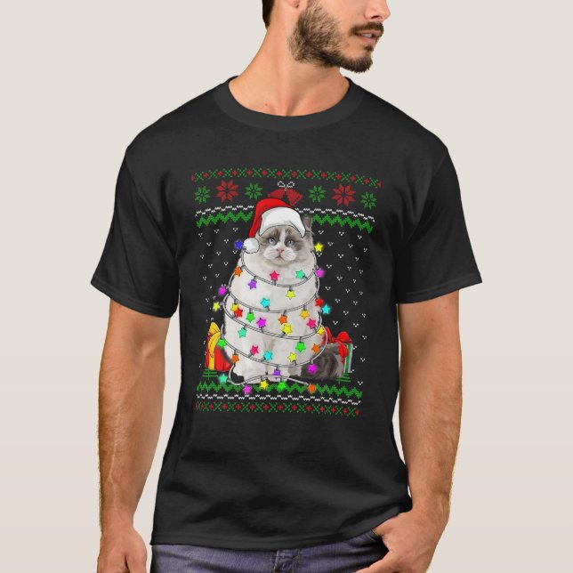 Xmas Ugly Sweater Christmas Lights Cat Kitten Love (Front)
